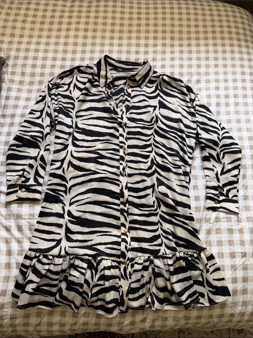 Zara Black, White and Beige Zebra-Print Blouse